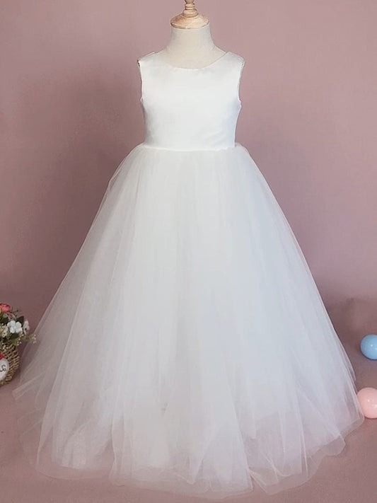 A-Line/Princess Tulle Ruffles Scoop Sleeveless Floor-Length Flower Girl Dresses DEP0007937