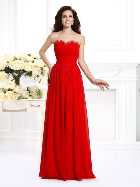 A-Line/Princess Sweetheart Beading Sleeveless Long Chiffon Dresses DEP0004162