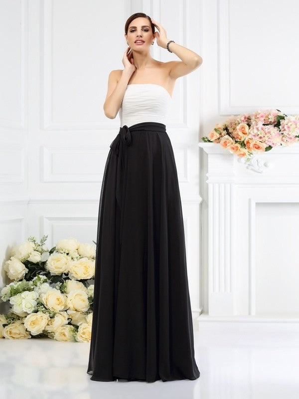 A-Line/Princess Strapless Sash/Ribbon/Belt Sleeveless Long Chiffon Bridesmaid Dresses DEP0005845