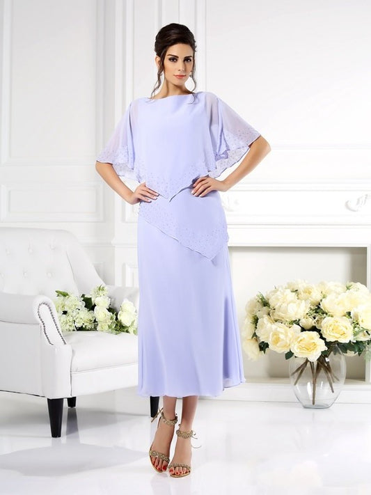 Sheath/Column Bateau 1/2 Sleeves Long Chiffon Mother of the Bride Dresses DEP0007237