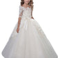 Ball Gown Off-the-Shoulder Short Sleeves Applique Floor-Length Tulle Flower Girl Dresses DEP0007609