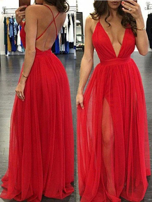 A-Line/Princess Spaghetti Straps Sleeveless Floor-Length Chiffon Dresses DEP0001812