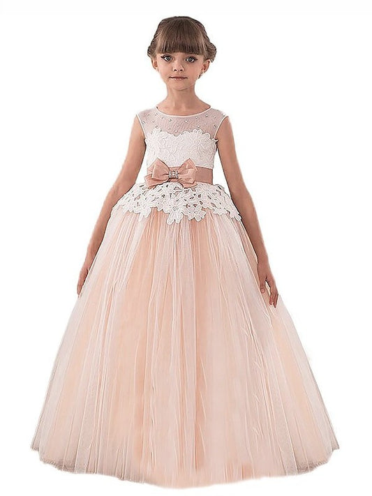 Ball Gown Scoop Sleeveless Sash/Ribbon/Belt Tulle Floor-Length Flower Girl Dresses DEP0007744