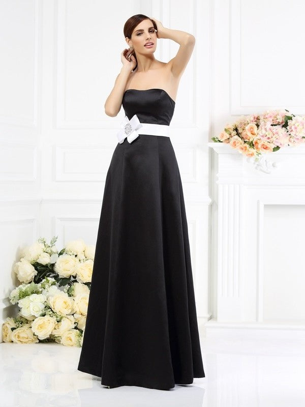 A-Line/Princess Strapless Sash/Ribbon/Belt Sleeveless Long Satin Bridesmaid Dresses DEP0005754