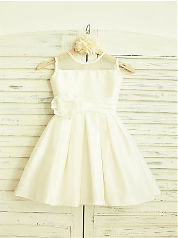 A-line/Princess Scoop Sleeveless Hand-made Flower Tea-Length Chiffon Flower Girl Dresses DEP0007867