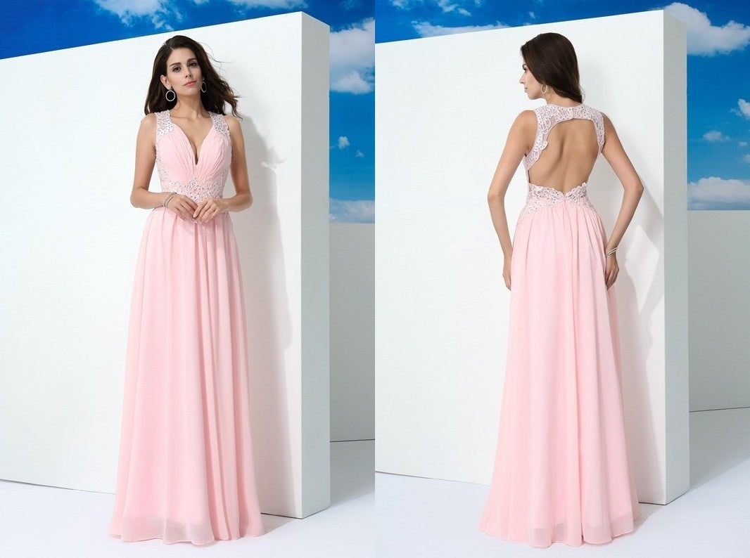 A-Line/Princess Straps Beading Sleeveless Long Chiffon Dresses DEP0002549