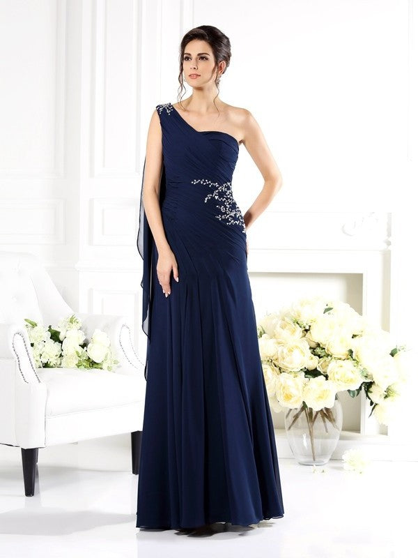 Sheath/Column One-Shoulder Sleeveless Long Chiffon Mother of the Bride Dresses DEP0007148