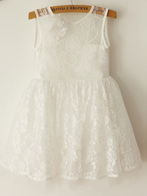 A-Line/Princess Sleeveless Straps Tulle Lace Knee-Length Flower Girl Dresses DEP0007906