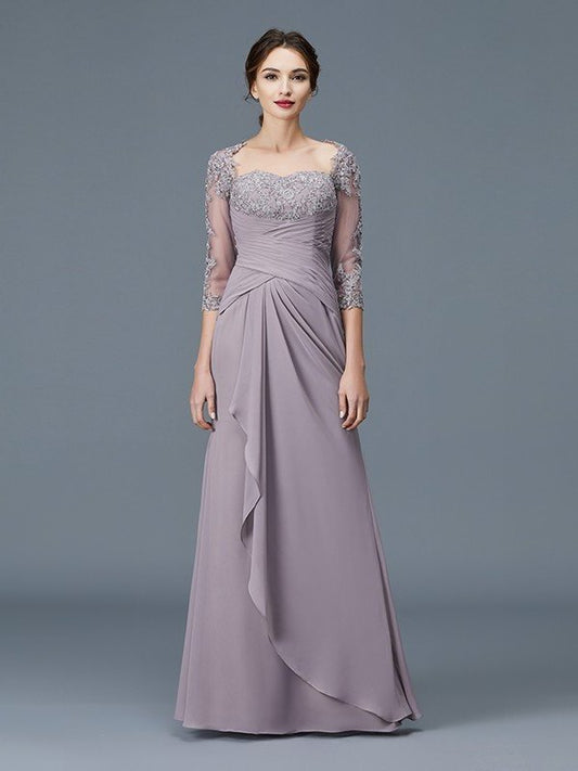 Sheath/Column 3/4 Sleeves Sweetheart Ruffles Chiffon Floor-Length Mother of the Bride Dresses DEP0007059