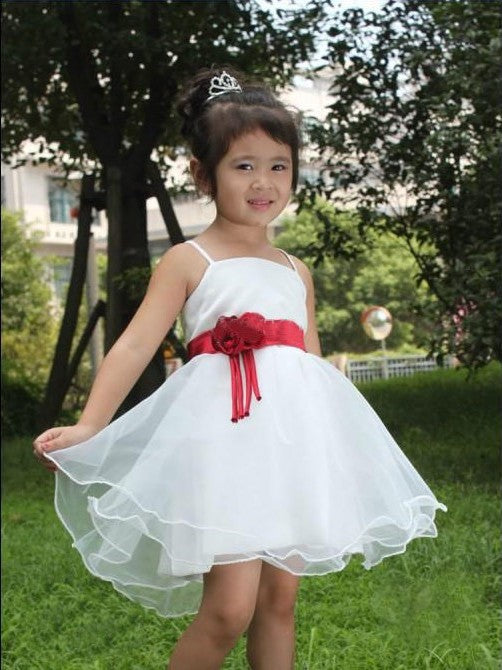 A-line/Princess Spaghetti Straps Hand-made Flower Short Organza Flower Girl Dresses DEP0007747