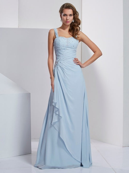 A-Line/Princess Straps Sleeveless Beading Long Chiffon Dresses DEP0003442