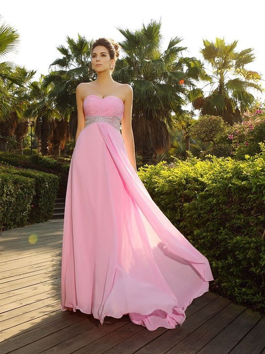 A-Line/Princess Sweetheart Applique Sleeveless Long Chiffon Dresses DEP0004128