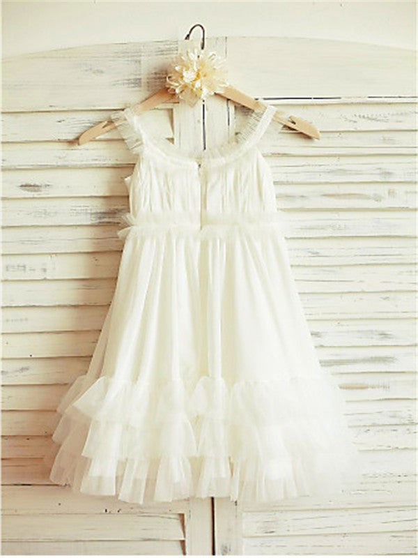 A-line/Princess Straps Sleeveless Ruffles Tea-Length Chiffon Flower Girl Dresses DEP0007697