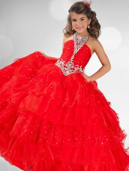 Ball Gown Halter Sequin Rhinestone Sleeveless Long Organza Flower Girl Dresses DEP0007537