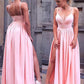 A-Line/Princess Sleeveless Straps Floor-Length Ruched Silk like Satin Dresses DEP0002107