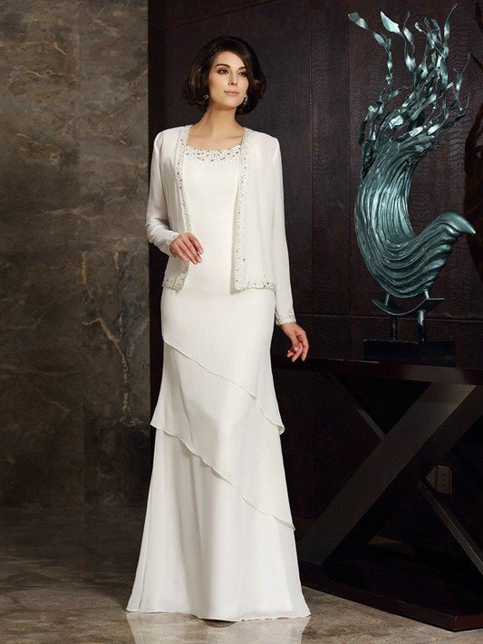 Sheath/Column Scoop Beading Sleeveless Long Chiffon Mother of the Bride Dresses DEP0007139