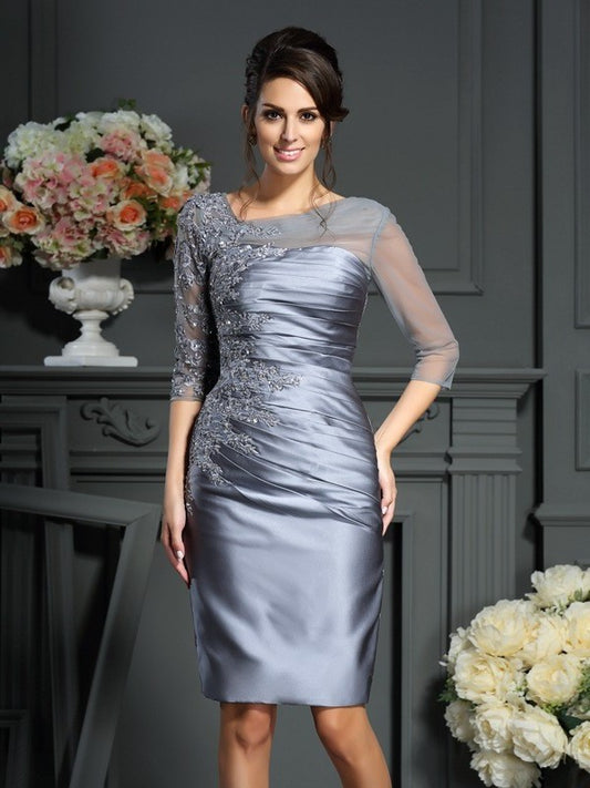 Sheath/Column Scoop Beading 1/2 Sleeves Short Satin Mother of the Bride Dresses DEP0007038