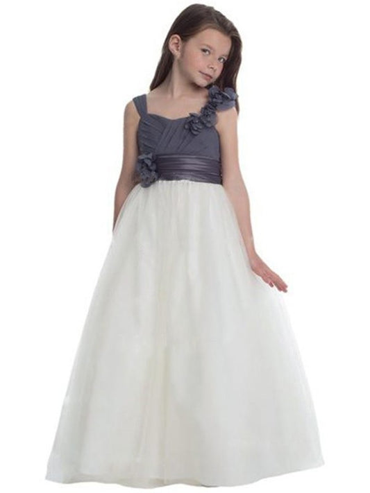 A-Line/Princess Tulle Straps Hand-Made Flower Sleeveless Floor-Length Flower Girl Dresses DEP0007896