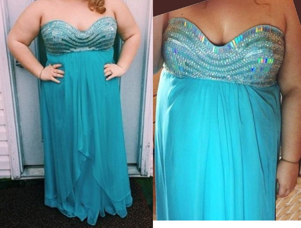 A-Line/Princess Sweetheart Sleeveless Beading Floor-Length Chiffon Plus Size Dresses DEP0004620