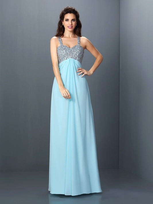 A-Line/Princess Straps Beading Sleeveless Long Chiffon Dresses DEP0004474