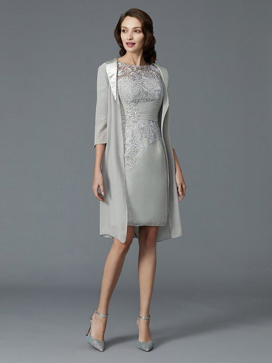 Sheath/Column Scoop 1/2 Sleeves Chiffon Short/Mini Mother of the Bride Dresses DEP0007163