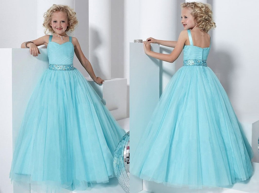 Ball Gown Straps Sleeveless Crystal Floor-Length Tulle Flower Girl Dresses DEP0007592