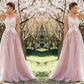 A-Line/Princess Jewel Sleeveless Floor-Length Applique Tulle Dresses DEP0001828