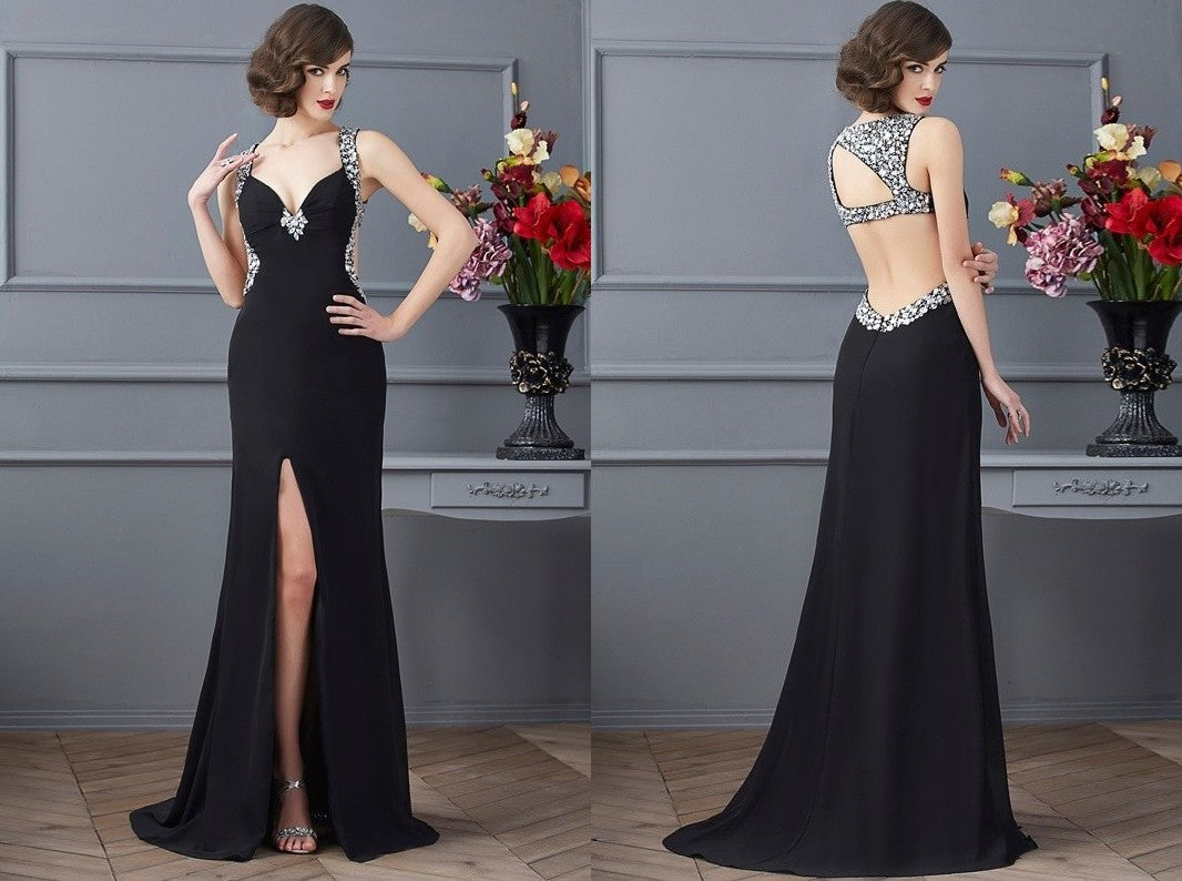 Sheath/Column Straps Sleeveless Beading Long Chiffon Dresses DEP0002268