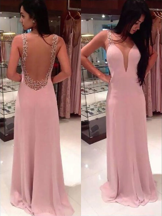 A-line/Princess Straps Sleeveless Beading Floor-length Chiffon Dresses DEP0002253