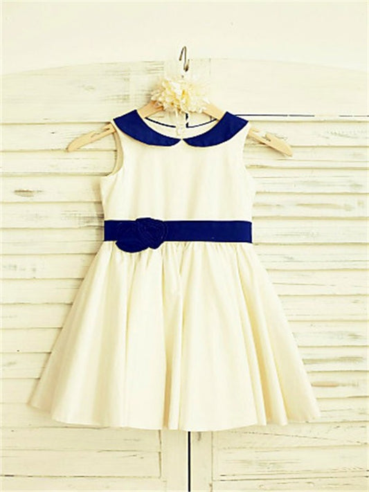 A-line/Princess Scoop Sleeveless Hand-made Flower Tea-Length Satin Flower Girl Dresses DEP0007920