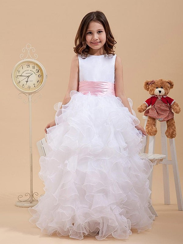 A-line/Princess Scoop Bowknot Sleeveless Long Organza Flower Girl Dresses DEP0007748