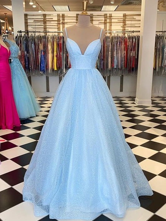 A-Line/Princess Floor-Length V-neck Sleeveless Tulle Ruffles Dresses DEP0001861