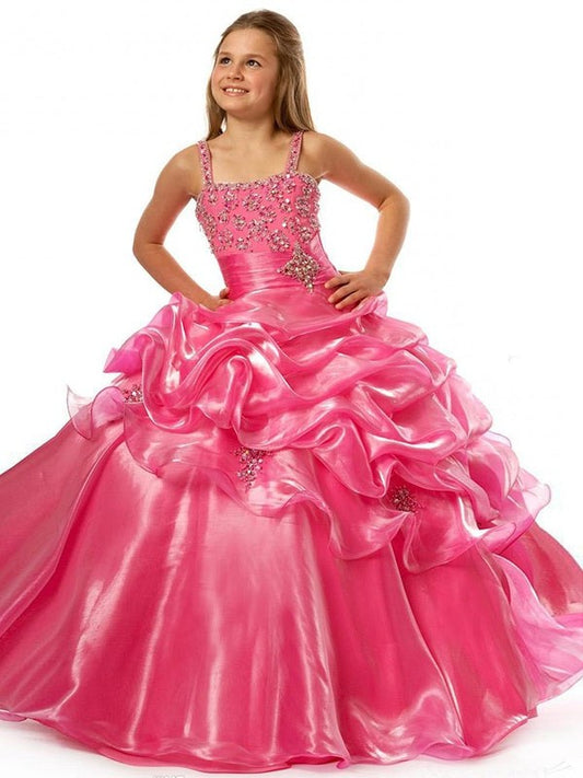 Ball Gown Straps Sleeveless Beading Long Organza Flower Girl Dresses DEP0007707