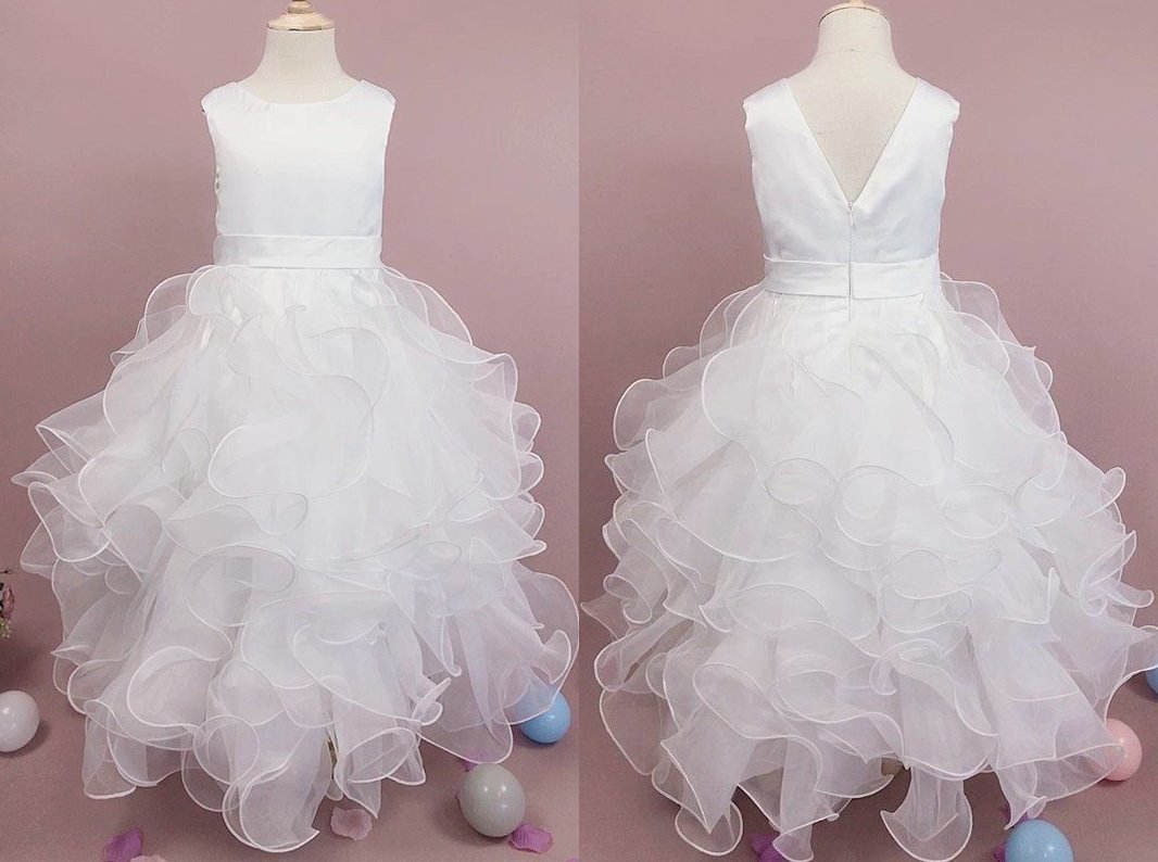 A-Line/Princess Organza Ruffles Scoop Sleeveless Tea-Length Flower Girl Dresses DEP0007504