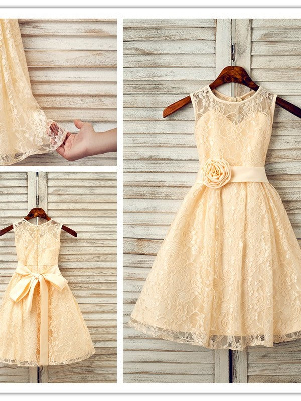 A-Line/Princess Lace Sash/Ribbon/Belt Scoop Sleeveless Tea-Length Flower Girl Dresses DEP0007520