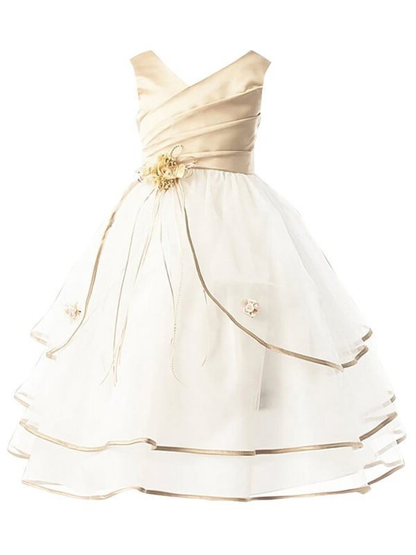 A-line/Princess V-neck Sleeveless Tulle Ankle-Length Flower Girl Dresses DEP0007668