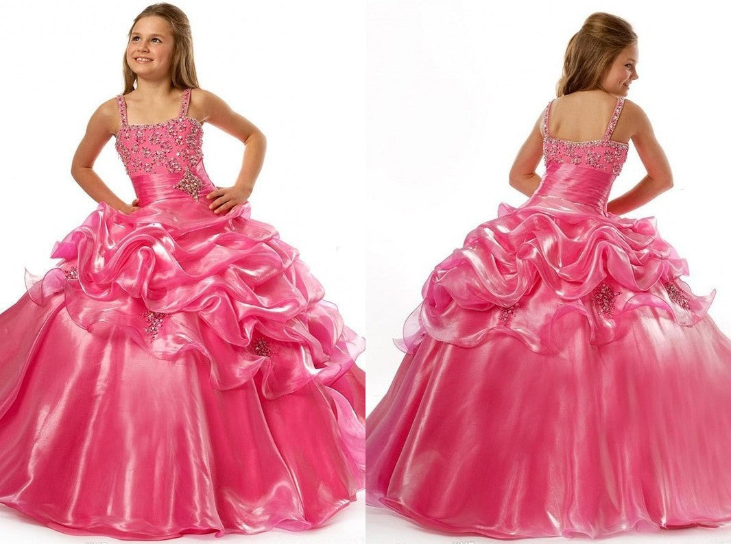 Ball Gown Straps Sleeveless Beading Long Organza Flower Girl Dresses DEP0007707