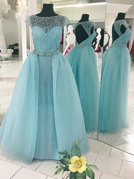 Ball Gown Sleeveless Bateau Beading Floor-Length Tulle Dresses DEP0002195