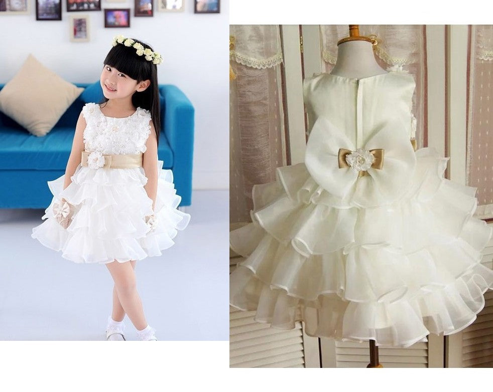 A-line/Princess Scoop Sleeveless Hand-made Flower Short Organza Flower Girl Dresses DEP0007760