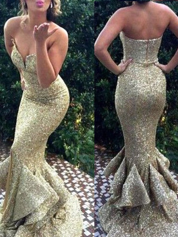 Trumpet/Mermaid Sweetheart Sleeveless Sweep/Brush Train Sequins Dresses DEP0001987