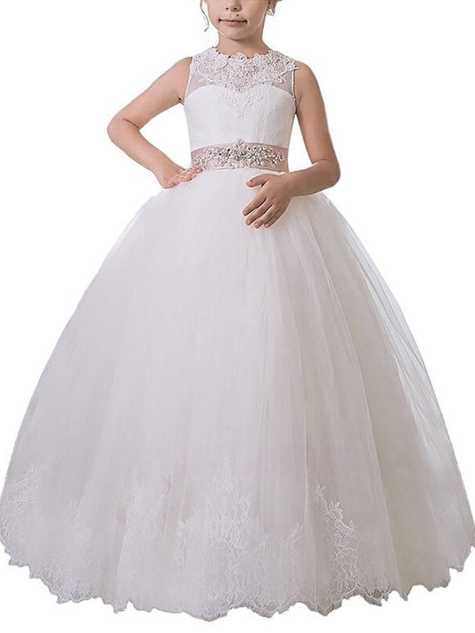 Ball Gown Scoop Sleeveless Sash/Ribbon/Belt Floor-Length Tulle Flower Girl Dresses DEP0007702