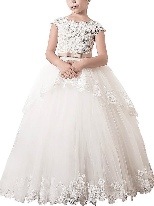 Ball Gown Sleeveless Scoop Lace Floor-Length Tulle Flower Girl Dresses DEP0007580