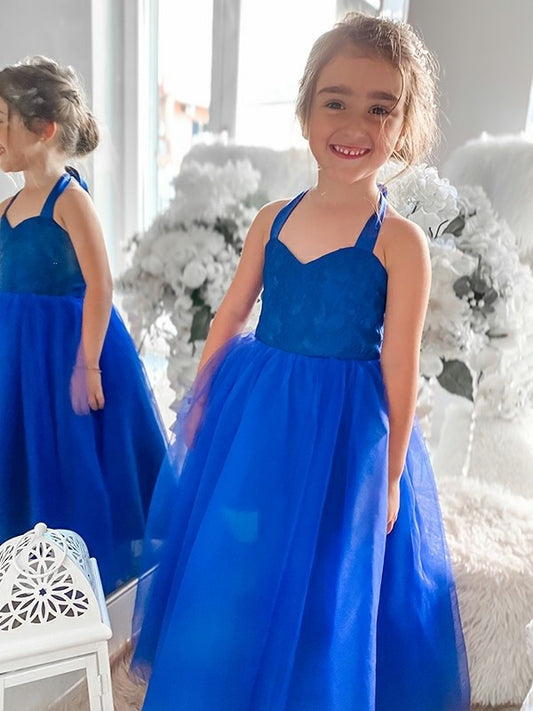 A-Line/Princess Tulle Ruffles Halter Sleeveless Tea-Length Flower Girl Dresses DEP0007464