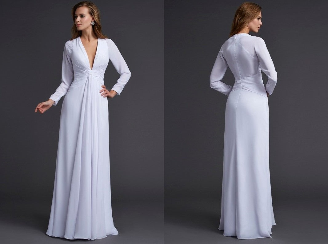 Sheath/Column V-neck Long Sleeves Ruched Long Chiffon Dresses DEP0002467