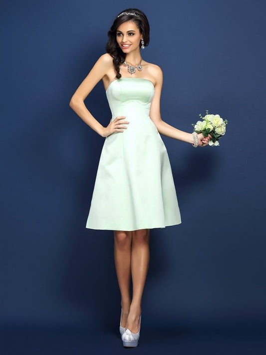 A-Line/Princess Strapless Sleeveless Short Satin Bridesmaid Dresses DEP0005623