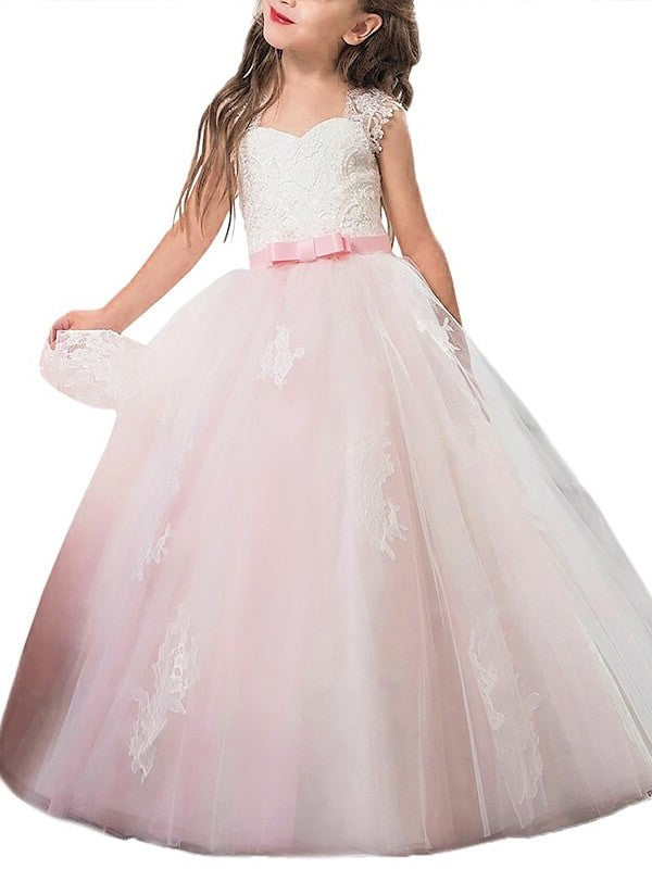 Ball Gown Sweetheart Sleeveless Bowknot Floor-Length Tulle Flower Girl Dresses DEP0007650