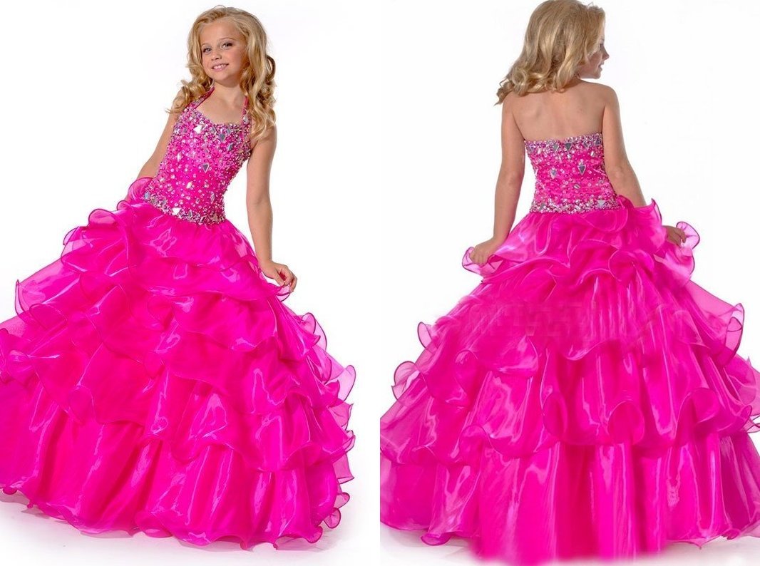 Ball Gown Halter Sleeveless Rhinestone Long Organza Flower Girl Dresses DEP0007576