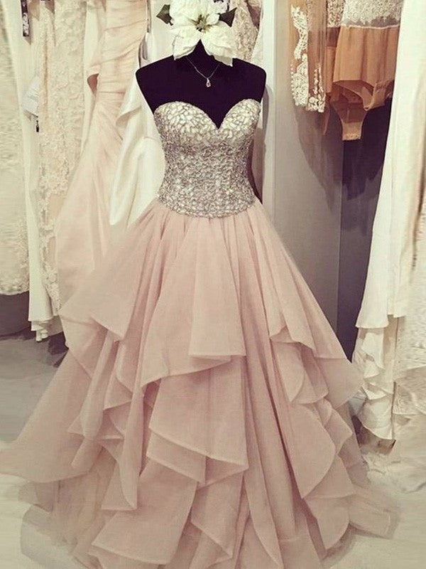 Ball Gown Sweetheart Sleeveless Floor-Length Beading Chiffon Dresses DEP0001877