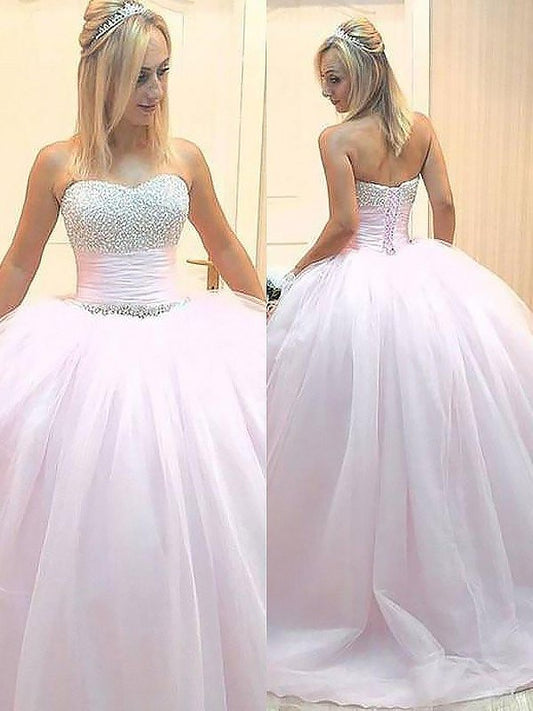 Ball Gown Sleeveless Sweetheart Beading Floor-Length Tulle Dresses DEP0002052