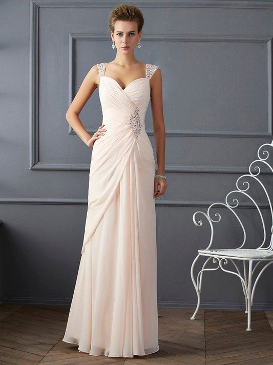 Sheath/Column Straps Sleeveless Beading Long Chiffon Dresses DEP0001974